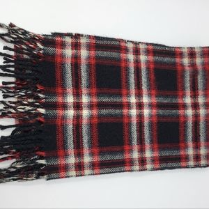 NWOT Chaps Plaid Scarf Italy Made Black Red Tan Fringe‎ Winter Lightweight Warm